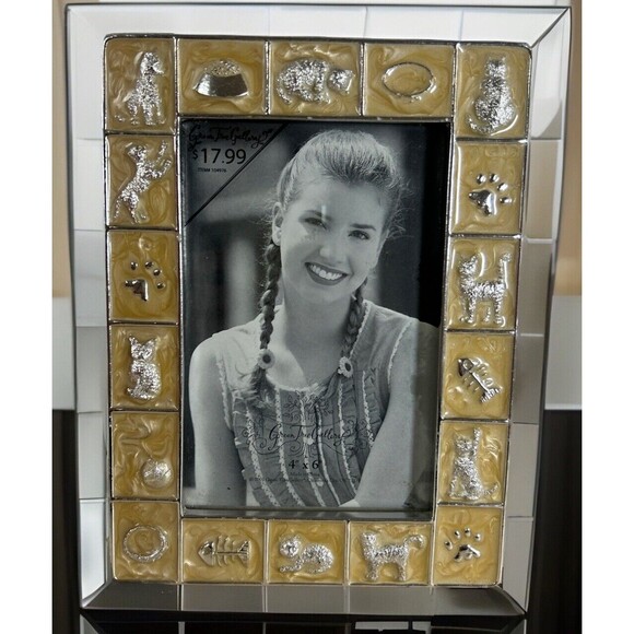 Green Tree Gallery Vintage 4”X6” Frame Animals Pets Yellow Swirl Cat Vintage - Picture 1 of 12